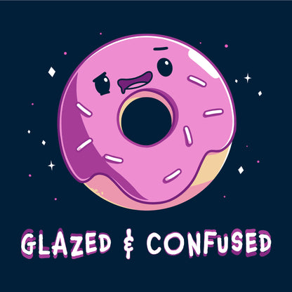 Long Sleeve T-shirt_TeeTurtle Glazed and Confused navy blue t-shirt featuring a pink frosted donut with a smiling face.