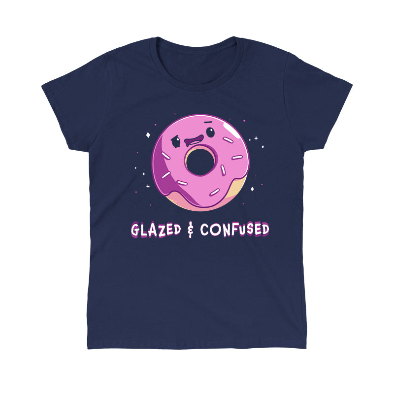 Classic Cotton T-shirt_TeeTurtle Glazed and Confused navy blue t-shirt featuring a pink frosted donut with a smiling face.