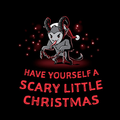 Long Sleeve T-shirt_TeeTurtle   Have Yourself a Scary Little Christmas (Krampus) black t-shirt featuring a horned creature wearing a Santa hat and holding chains, with the text "Have Yourself a Scary Little Christmas."