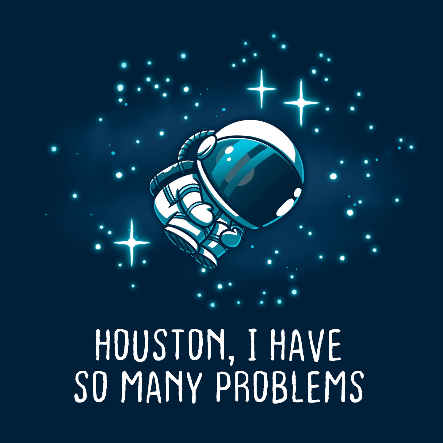 Classic Cotton T-shirt_TeeTurtle navy blue Houston, I Have So Many Problems t-shirt featuring an anxious astronaut floating in space.