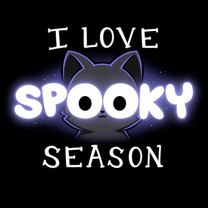 Long Sleeve T-shirt_TeeTurtle black I Love Spooky Season apparel featuring the caption, "I Love Spooky Season" with the two Os formed by the large eyes of a black cat.