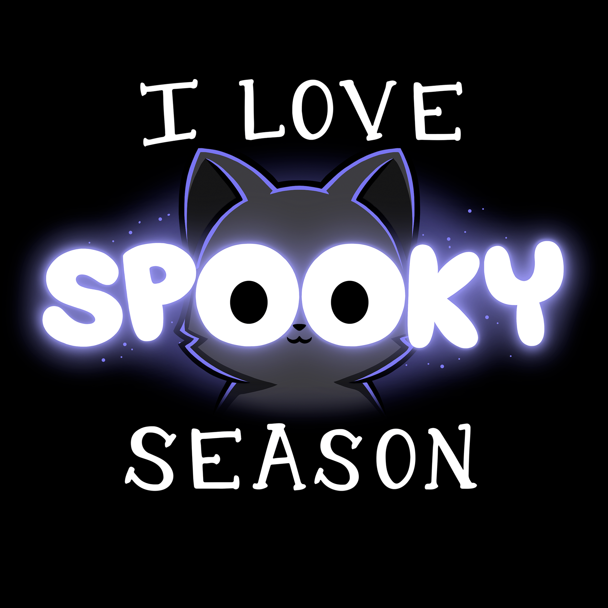 Classic Cotton T-shirt_TeeTurtle black I Love Spooky Season apparel featuring the caption, "I Love Spooky Season" with the two Os formed by the large eyes of a black cat.