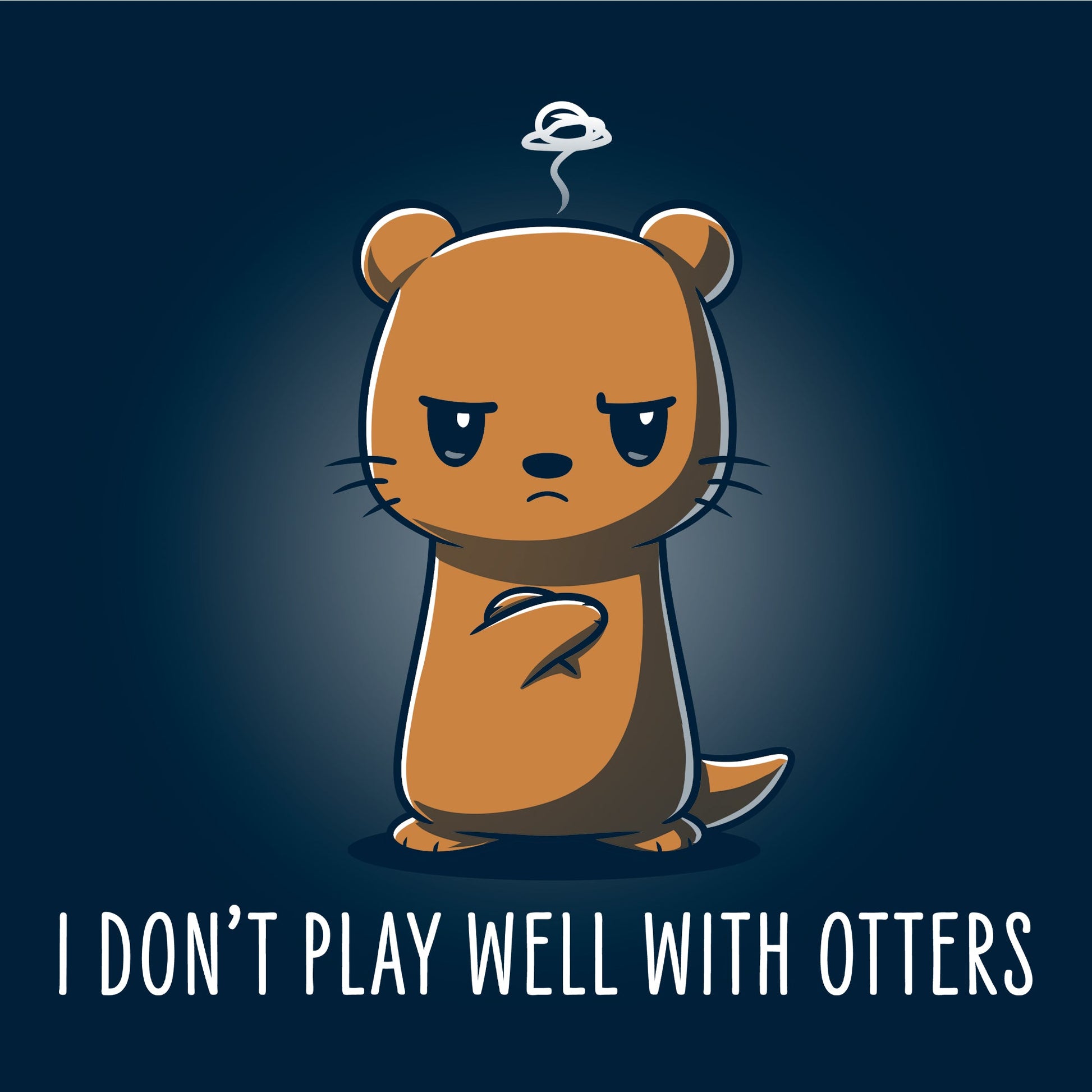 Long Sleeve T-shirt_TeeTurtle I Don't Play Well With Otters V1 navy blue t-shirt featuring a cartoon otter who stands with an angry expression and crossed arms with the caption "I don't play well with otters".