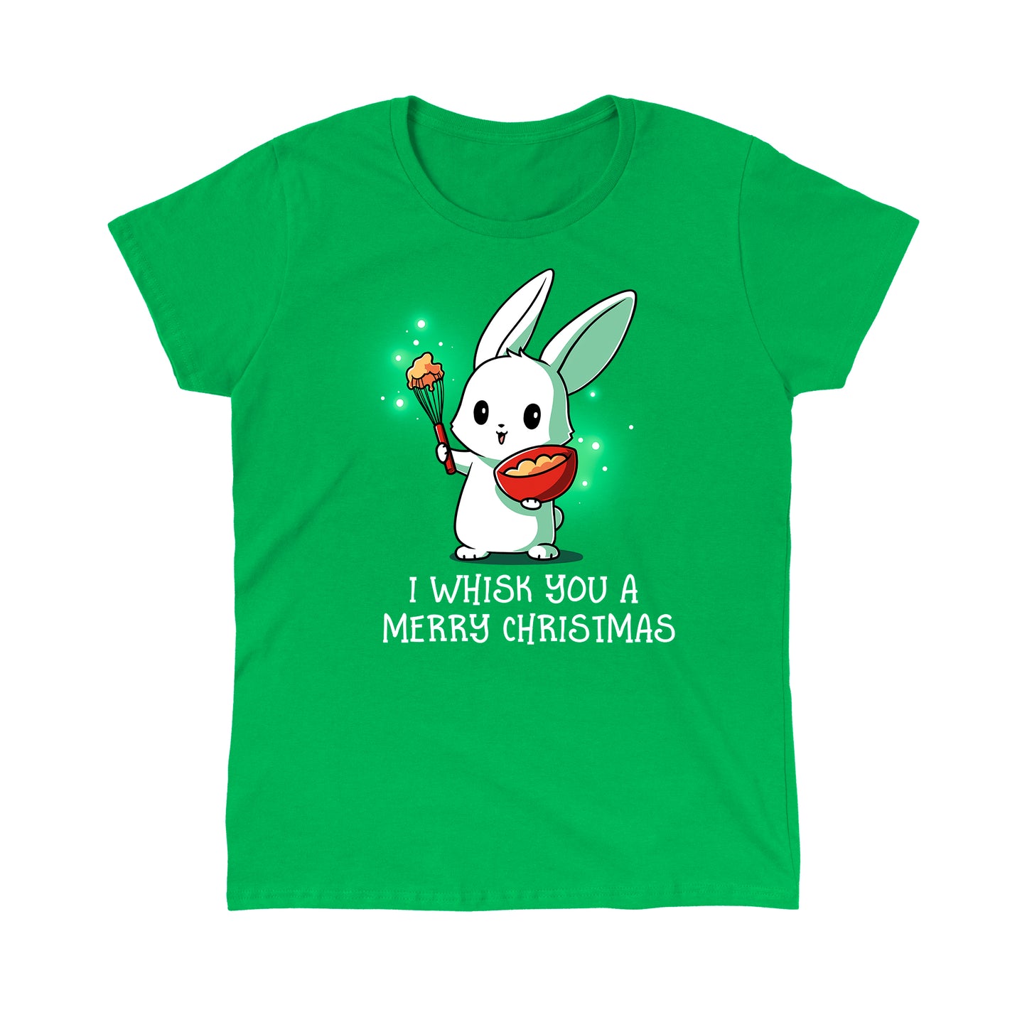 Classic Cotton T-shirt_TeeTurtle I Whisk You a Merry Christmas irish green  t-shirt featuring a bunny holding a bowl and whisk with a holiday pun beneath it.