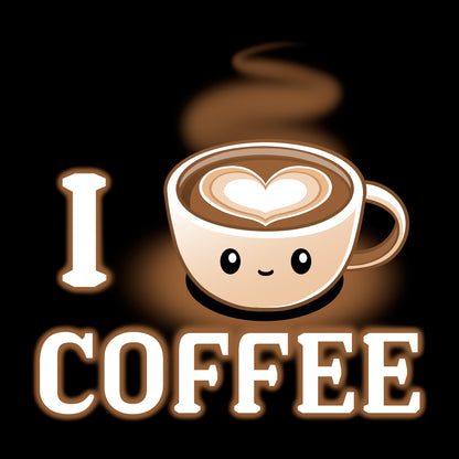 Classic Cotton T-shirt_TeeTurtle I <3 Coffee black t-shirt featuring a coffee cup with a smiling face and a heart-shaped design in the foam, accompanied by the text "I <3 Coffee."