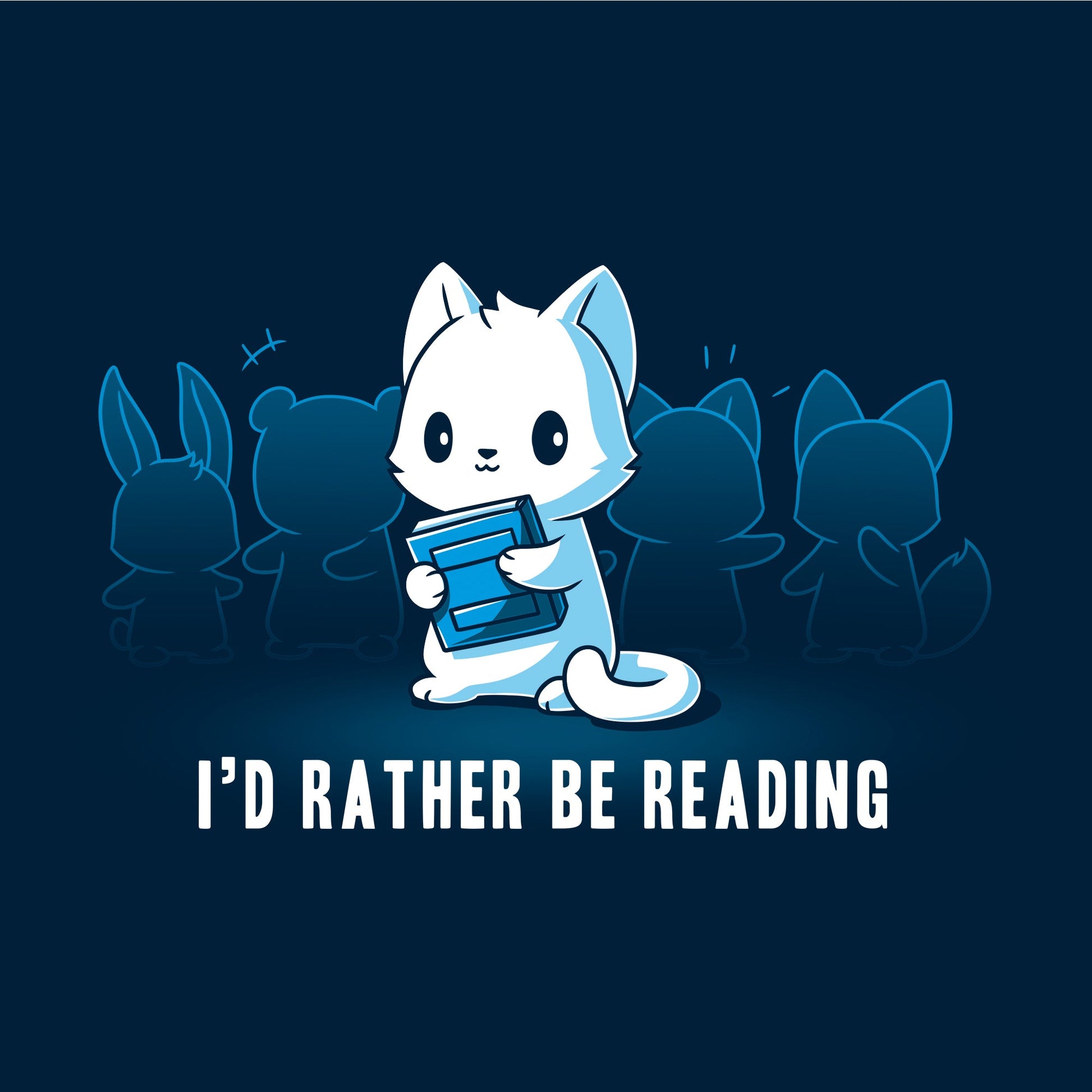 Classic Cotton T-shirt_TeeTurtle I'd Rather be Reading navy blue t-shirt featuring a cat that would rather be reading holding a book