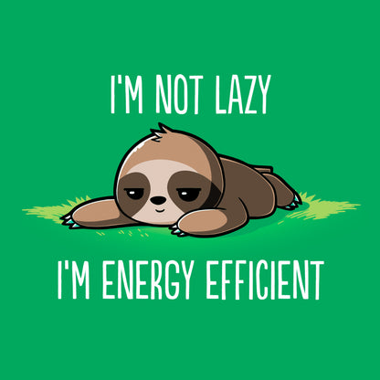 Classic Cotton T-shirt_TeeTurtle I'm Energy Efficient irish green  t-shirt featuring a sleepy sloth lying on the ground.