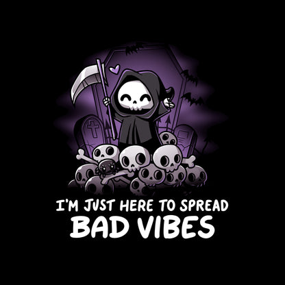 Classic Cotton T-shirt_TeeTurtle I'm just here to spread bad vibes black t-shirt featuring a grim reaper with a scythe.