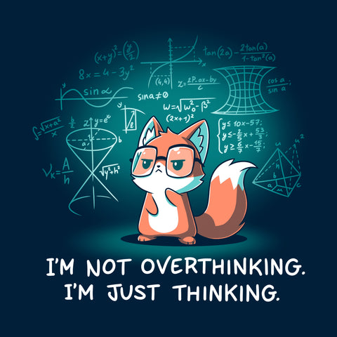 square-image-grid-Pullover Hoodie_TeeTurtle navy blue I'm Just Thinking. Featuring a thinking fox with glasses surrounded by mathematical equations.