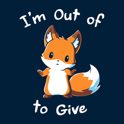 Classic Cotton T-shirt_TeeTurtle I'm Out of Fox to Give navy blue t-shirt featuring a sarcastic fox shrugging.