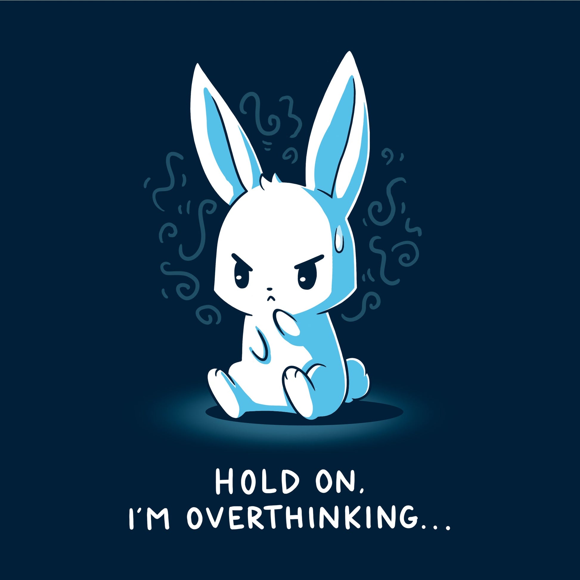 Classic Cotton T-shirt_TeeTurtle navy blue I Think, Therefore I Have Anxiety. Featuring an over-thinking, anxious bunny.