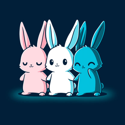 Classic Cotton T-shirt_TeeTurtle Inclusive Bunnies navy blue t-shirt featuring three cute bunnies in pride colors holding hands.