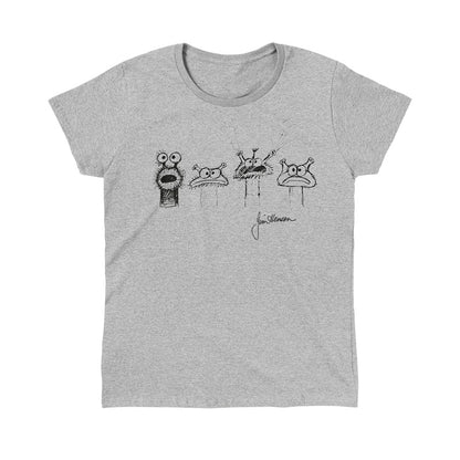 Classic Cotton T-shirt_TeeTurtle heather gray Jim Henson Signature Collection apparel featuring four sketches of muppet-like creatures with Jim Henson’s signature on the bottom righthand corner.