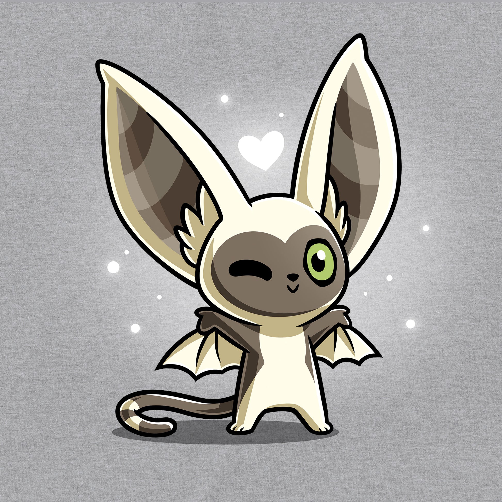 Long Sleeve T-shirt_TeeTurtle heather gray Kawaii Momo apparel featuring a winking Momo with his wings spread.
