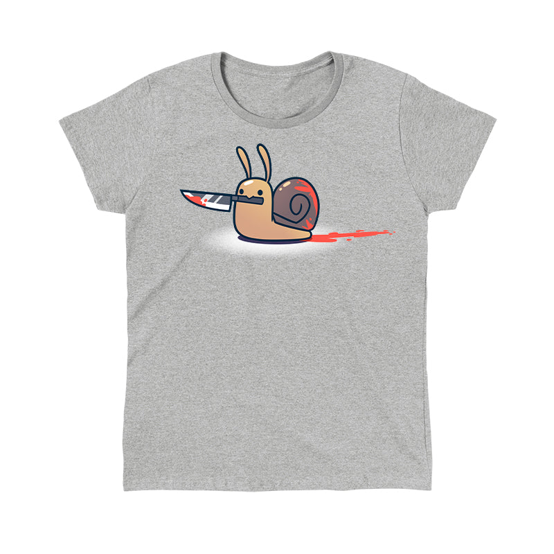 Classic Cotton T-shirt_TeeTurtle sport gray Killer Snail. Featuring a bloody snail holding a bloody knife in its mouth.