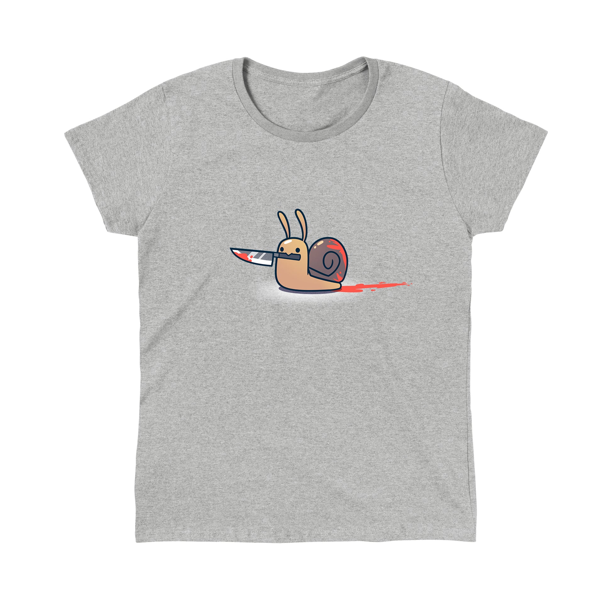 Classic Cotton T-shirt_TeeTurtle sport gray Killer Snail. Featuring a bloody snail holding a bloody knife in its mouth.