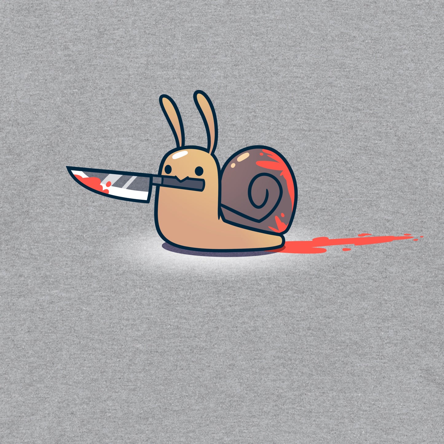 Crew Neck Sweatshirt_TeeTurtle sport gray Killer Snail. Featuring a bloody snail holding a bloody knife in its mouth.