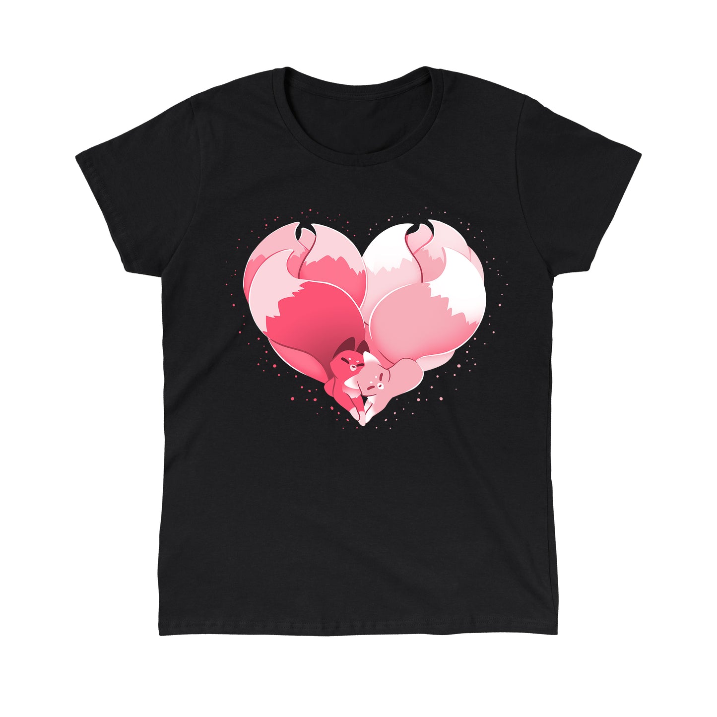 Classic Cotton T-shirt_TeeTurtle Kitsune Heart black t-shirt featuring two kitsunes cuddling together and forming a heart with their tails.