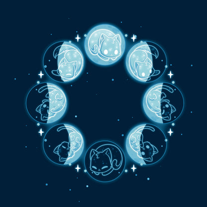 Classic Cotton T-shirt_TeeTurtle Kitty Moon navy blue t-shirt featuring cats in various sleeping poses.