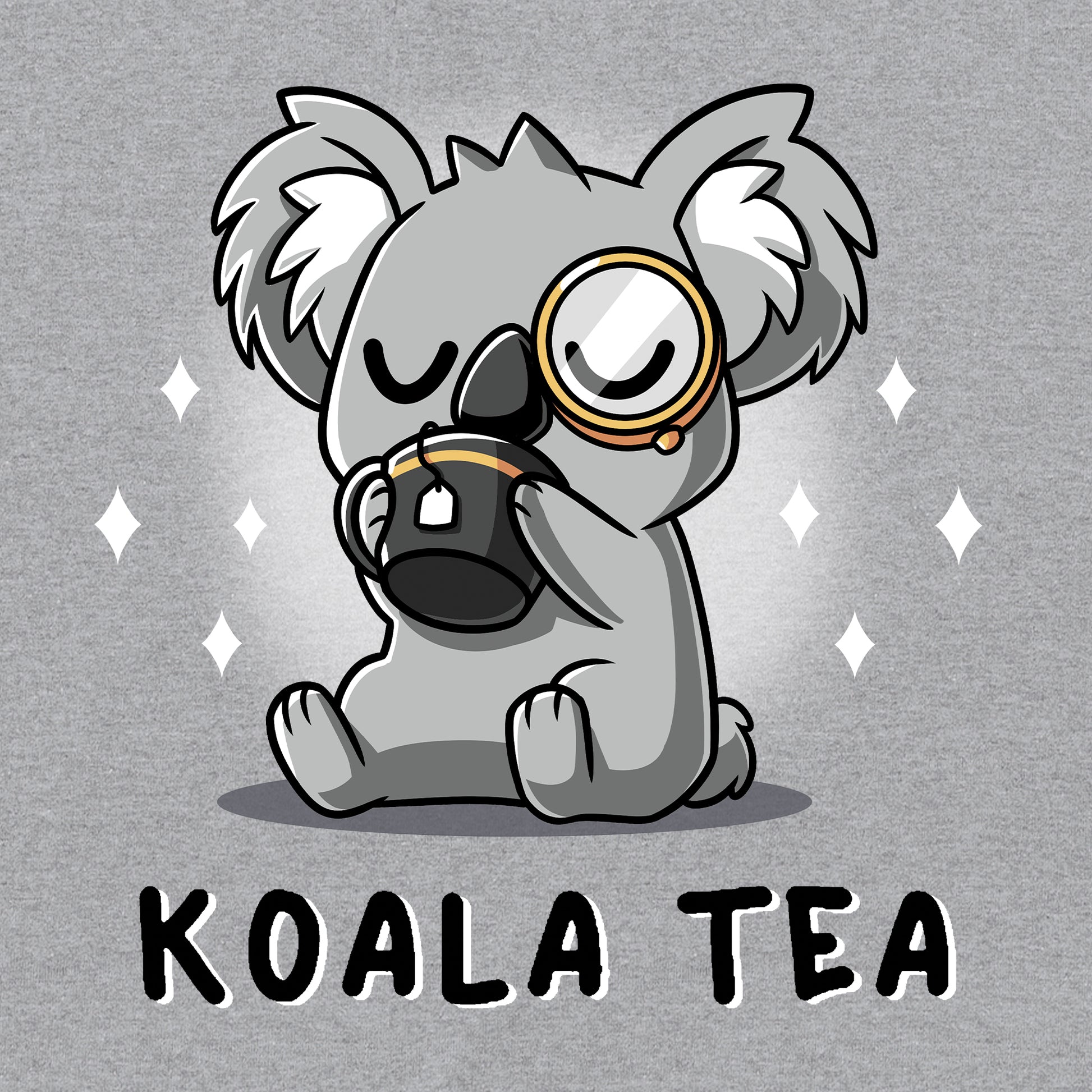 Classic Cotton T-shirt_TeeTurtle Koala Tea heather gray t-shirt featuring a dignified Koala wearing a monocle sipping tea from a mug.