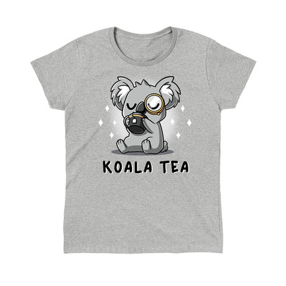 Classic Cotton T-shirt_TeeTurtle Koala Tea heather gray t-shirt featuring a dignified Koala wearing a monocle sipping tea from a mug.