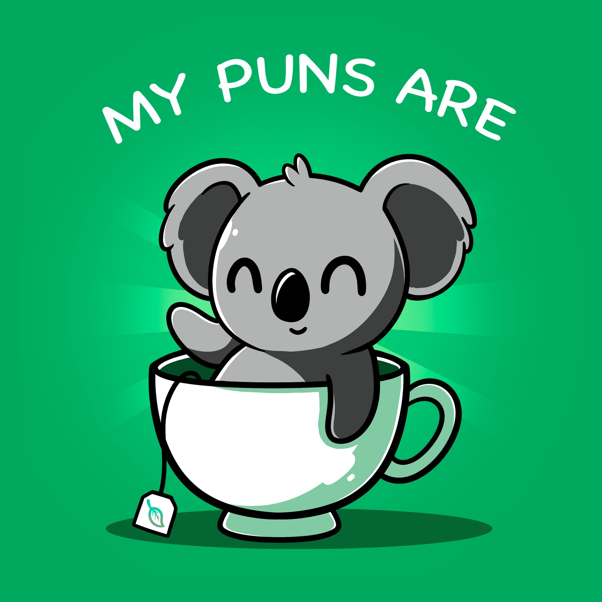 Classic Cotton T-shirt_TeeTurtle Koala Tea Puns irish green  t-shirt featuring a koala sitting in a tea cup with a pun below it.