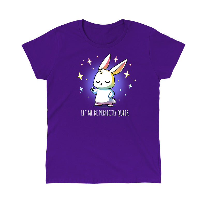 Classic Cotton T-shirt_TeeTurtle Let Me Be Perfectly Queer purple t-shirt featuring a confident rabbit with closed eyes, surrounded by stars.