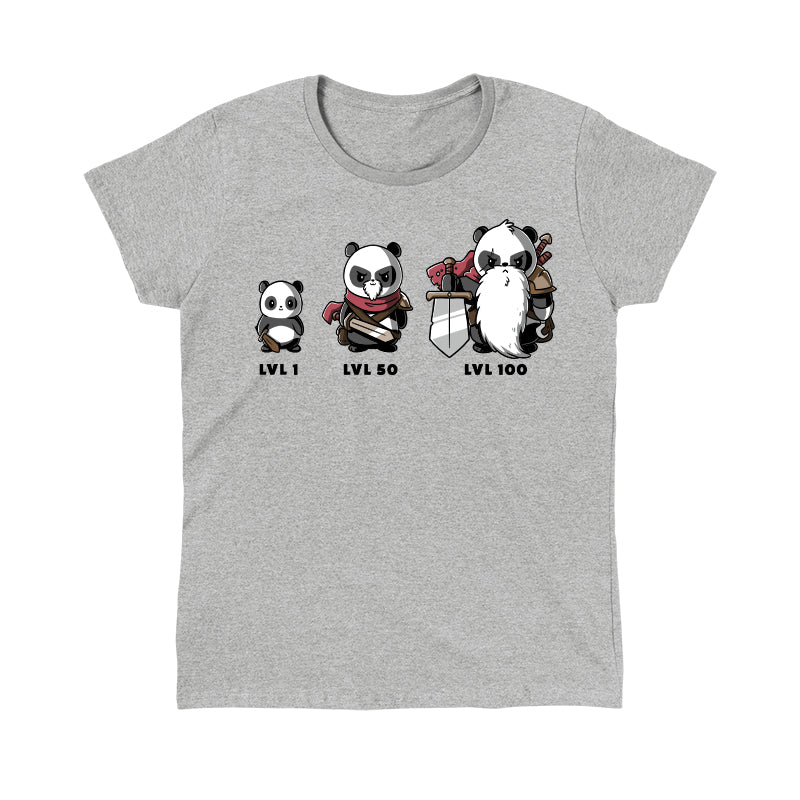 Classic Cotton T-shirt_TeeTurtle heather gray Level Up. Featuring a panda at different levels and getting more armor as it levels up.