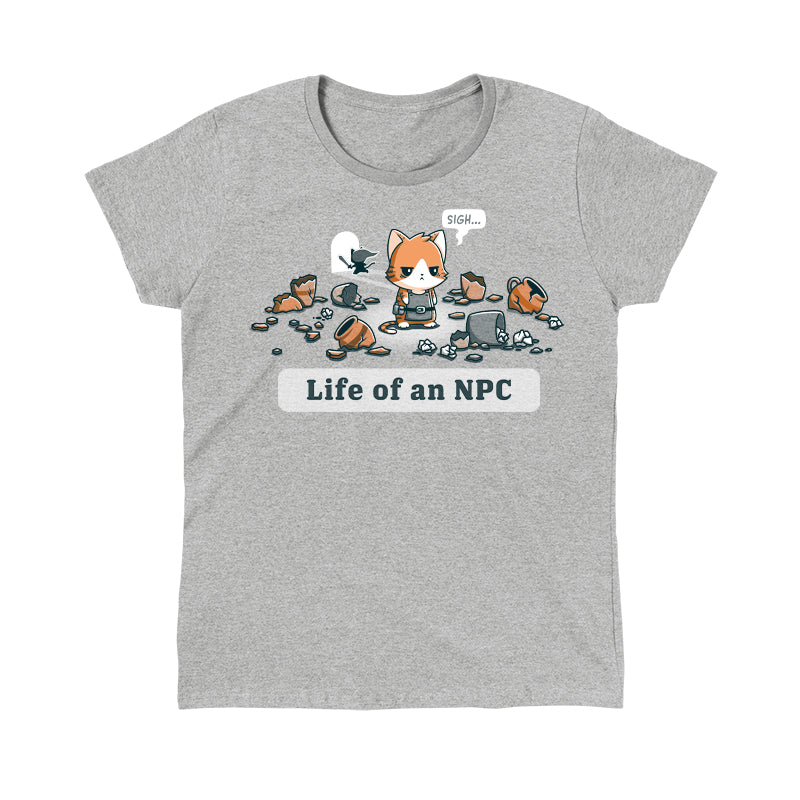 Classic Cotton T-shirt_TeeTurtle Life Of An NPC heather gray t-shirt featuring a sad cat dressed as an NPC.