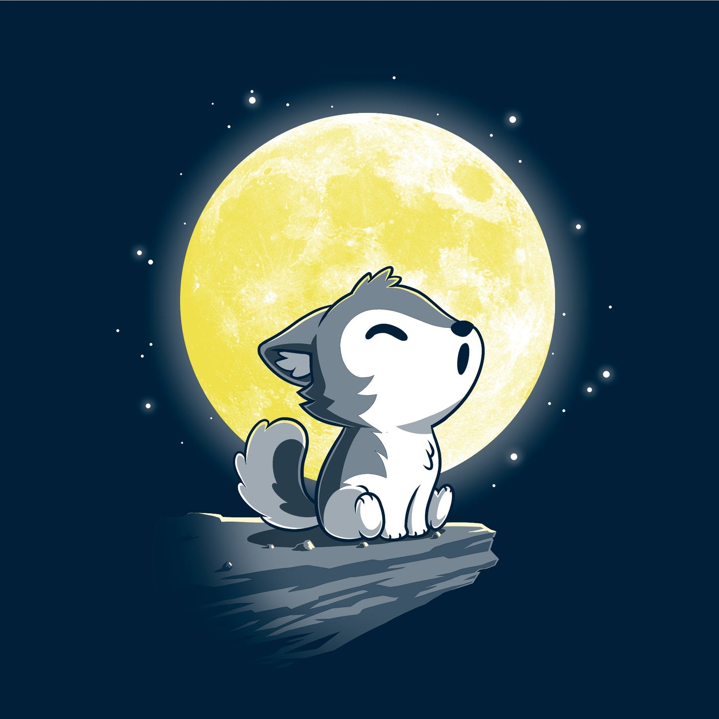 Long Sleeve T-shirt_TeeTurtle Lil' Werewolf navy blue t-shirt featuring a young wolf howling at the moon