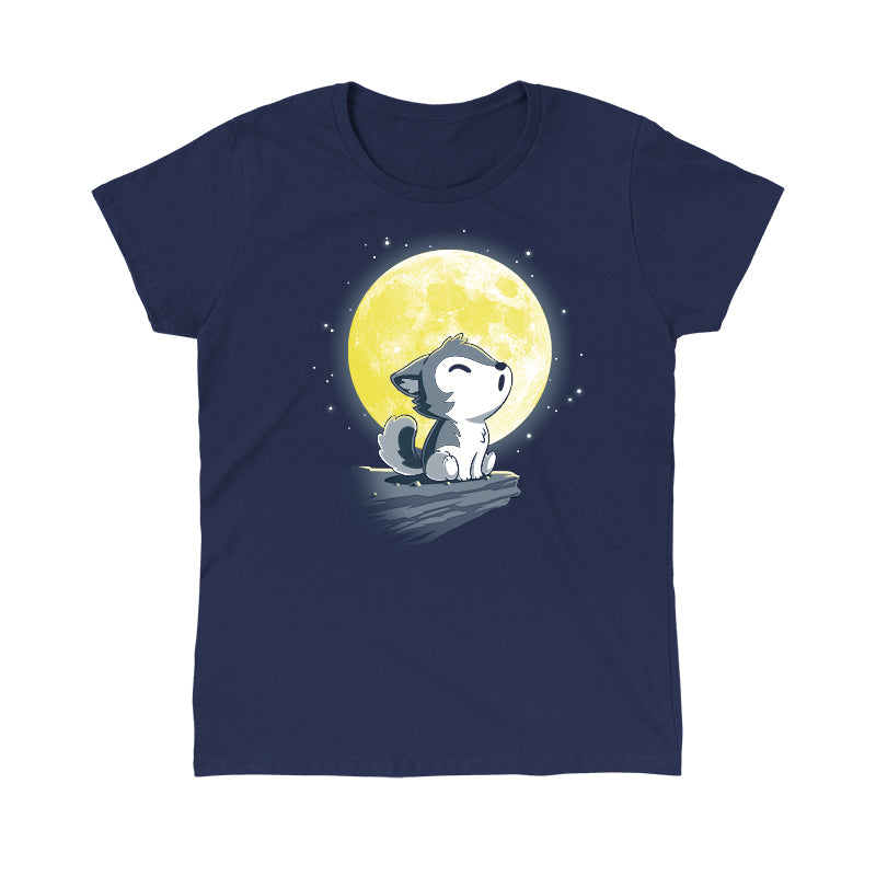 Classic Cotton T-shirt_TeeTurtle Lil' Werewolf navy blue t-shirt featuring a young wolf howling at the moon