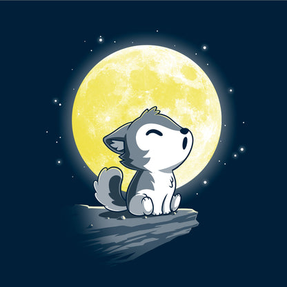 Pullover Hoodie_TeeTurtle Lil' Werewolf navy blue t-shirt featuring a young wolf howling at the moon