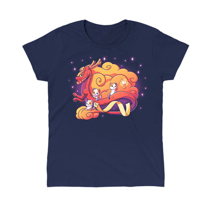 Classic Cotton T-shirt_TeeTurtle Lunar New Year kitties navy blue t-shirt featuring a dragon surrounded by cats.