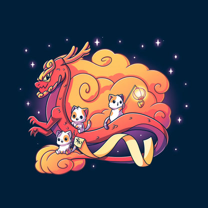 Pullover Hoodie_TeeTurtle Lunar New Year kitties navy blue design featuring a dragon surrounded by cats.