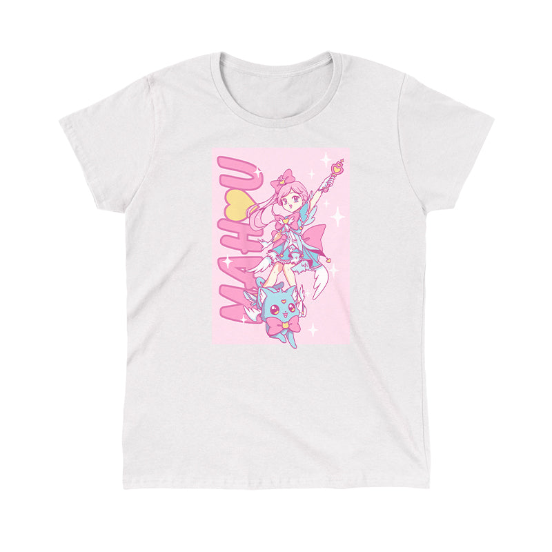 Classic Cotton T-shirt_TeeTurtle Mahou Shoujo and cat white t-shirt featuring an anime girl with a magical staff and cat.