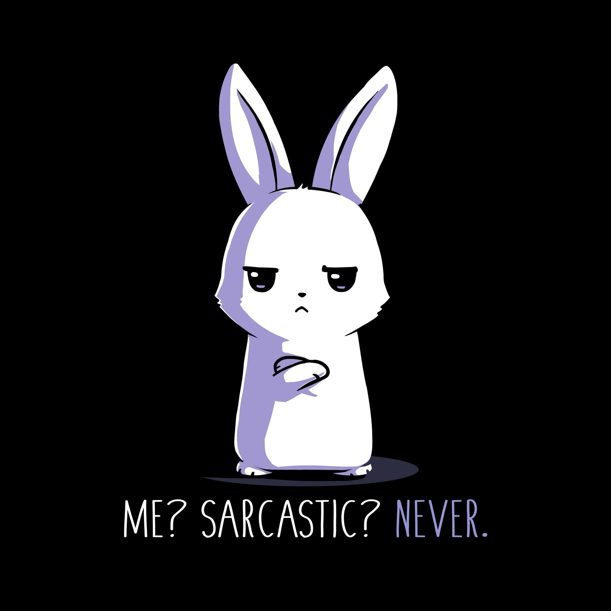 Crew Neck Sweatshirt_TeeTurtle black Me? Sarcastic? Never. Featuring a bunny with a sarcastic expression.