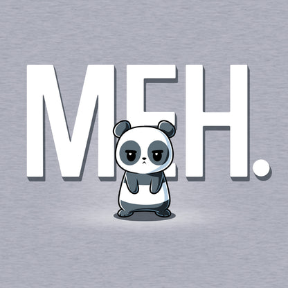 Classic Cotton T-shirt_TeeTurtle heather gray Meh Panda apparel featuring a panda with a deadpan expression with the gigantic word, “MEH.“ in the background.