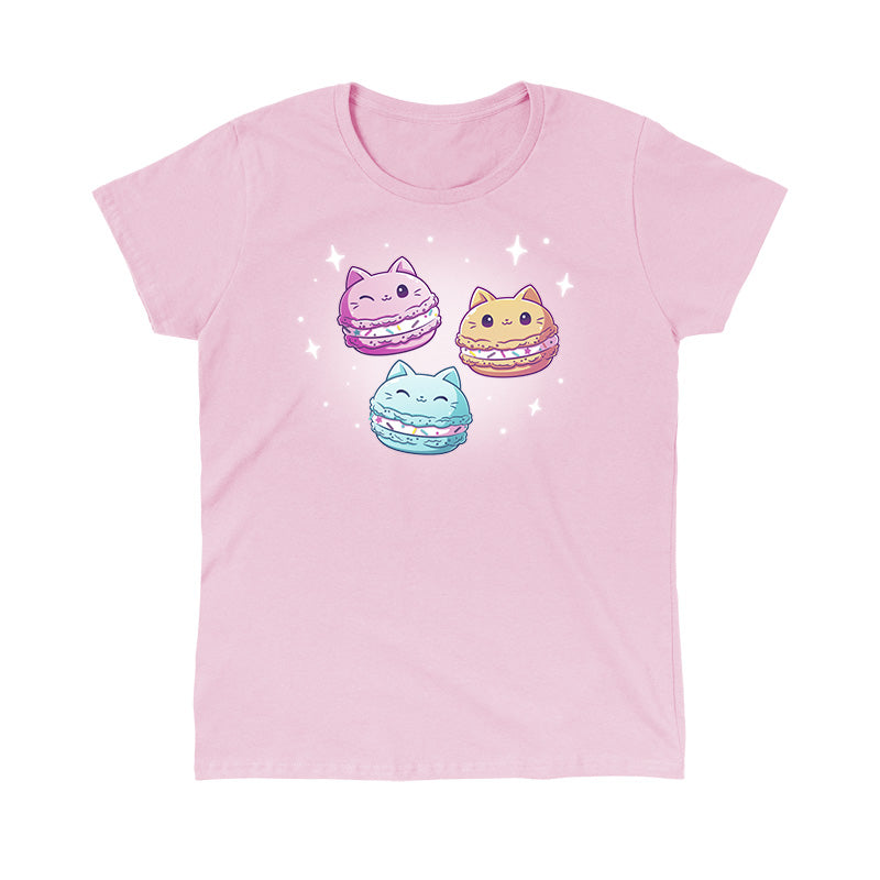 Classic Cotton T-shirt_TeeTurtle Meowcarons light pink t-shirt featuring three magical macaroons shaped like cats.