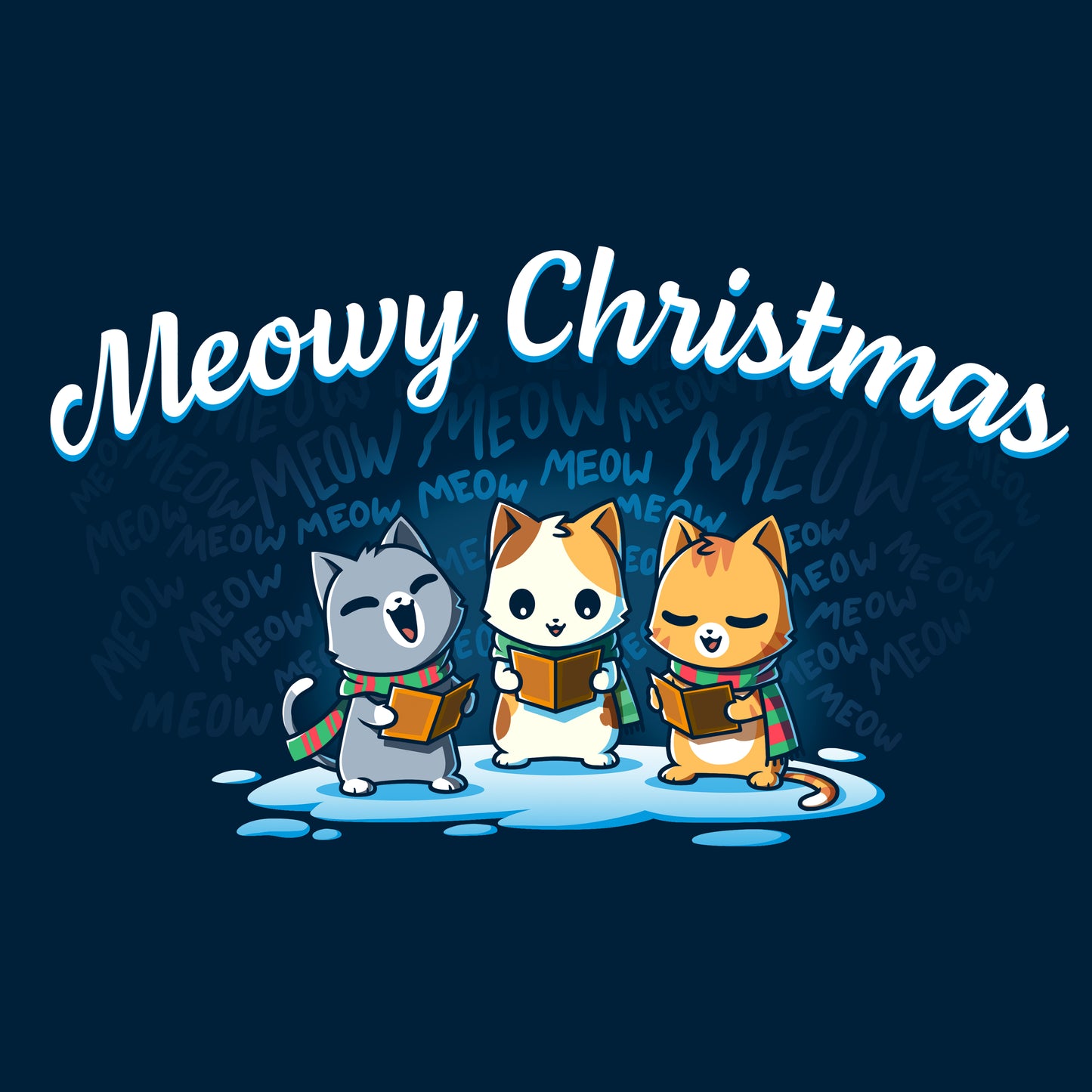 Crew Neck Sweatshirt_TeeTurtle navy blue Meowy Christmas Carolers apparel featuring cats meow-singing Christmas carols.