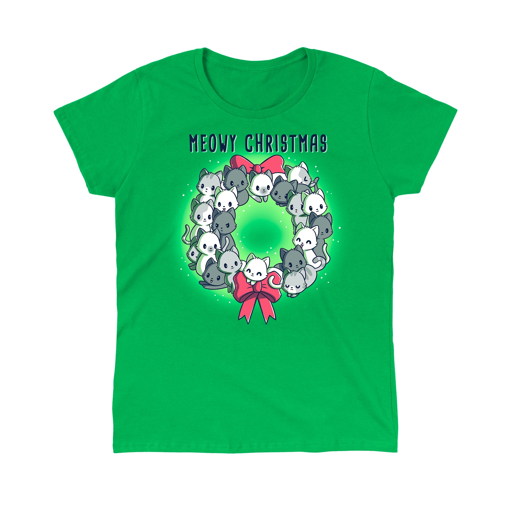 Classic Cotton T-shirt_TeeTurtle Meowy Christmas Wreath apple t-shirt featuring kawaii and sweet cats in the shape of a wreath with two red bows.