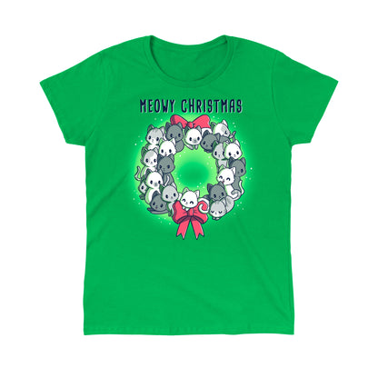 Classic Cotton T-shirt_TeeTurtle Meowy Christmas Wreath apple t-shirt featuring kawaii and sweet cats in the shape of a wreath with two red bows.