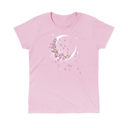 Classic Cotton T-shirt_TeeTurtle Moon Blossoms light pink t-shirt featuring an artistic moon with pink flower blossoms on it and petals all around.