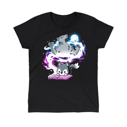 Classic Cotton T-shirt_TeeTurtle Moonlight Tale black Featuring an imaginative wolf cub reading a book.