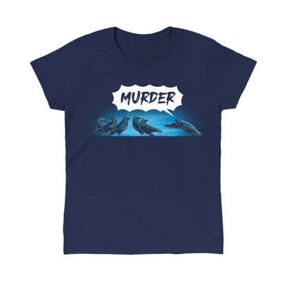 Classic Cotton T-shirt_TeeTurtle Murder of Crows navy blue t-shirt featuring a group of crows standing, as one crow points at the group and says "murder!"