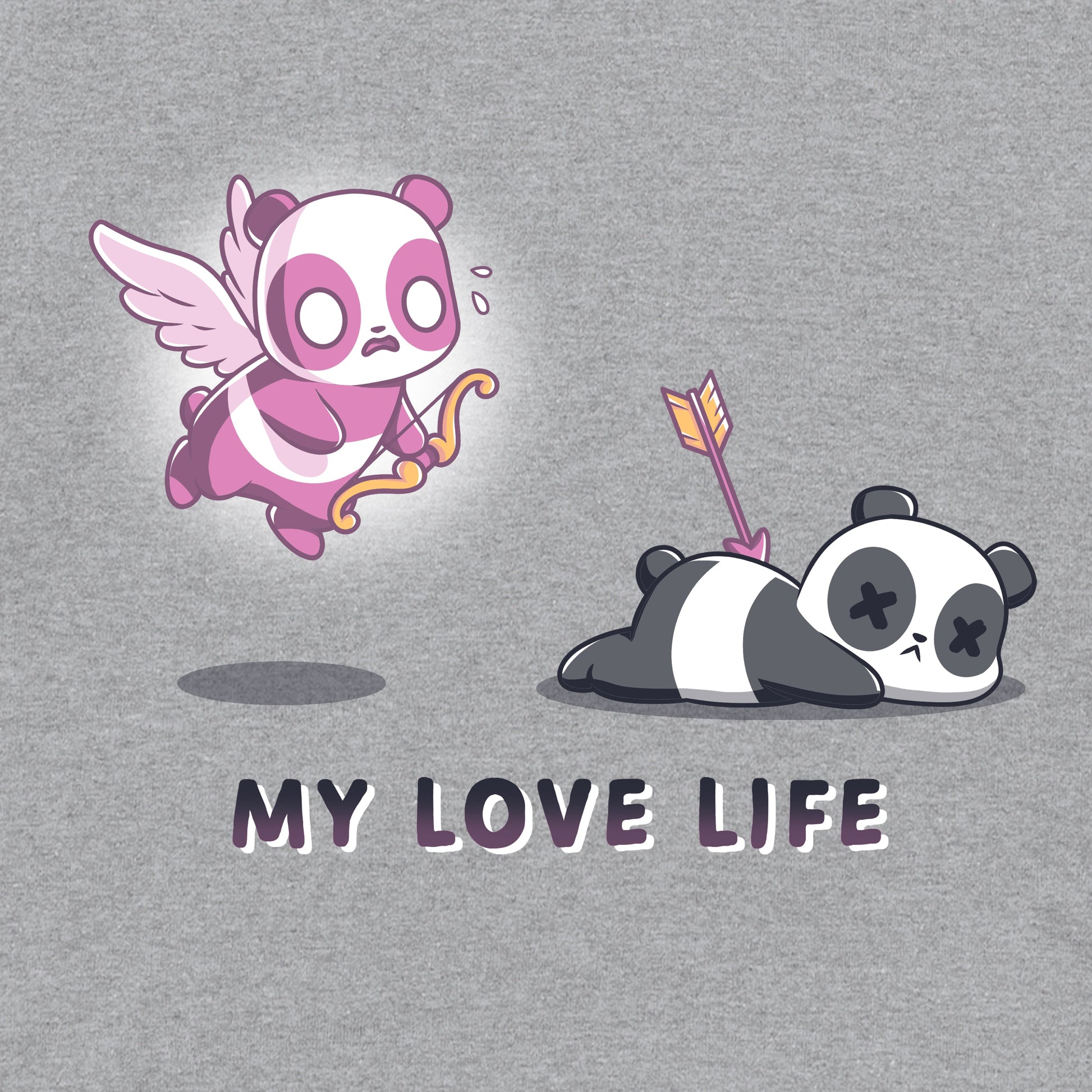 Crew Neck Sweatshirt_TeeTurtle My Love Life sport gray design featuring Valentine's Day pandas.