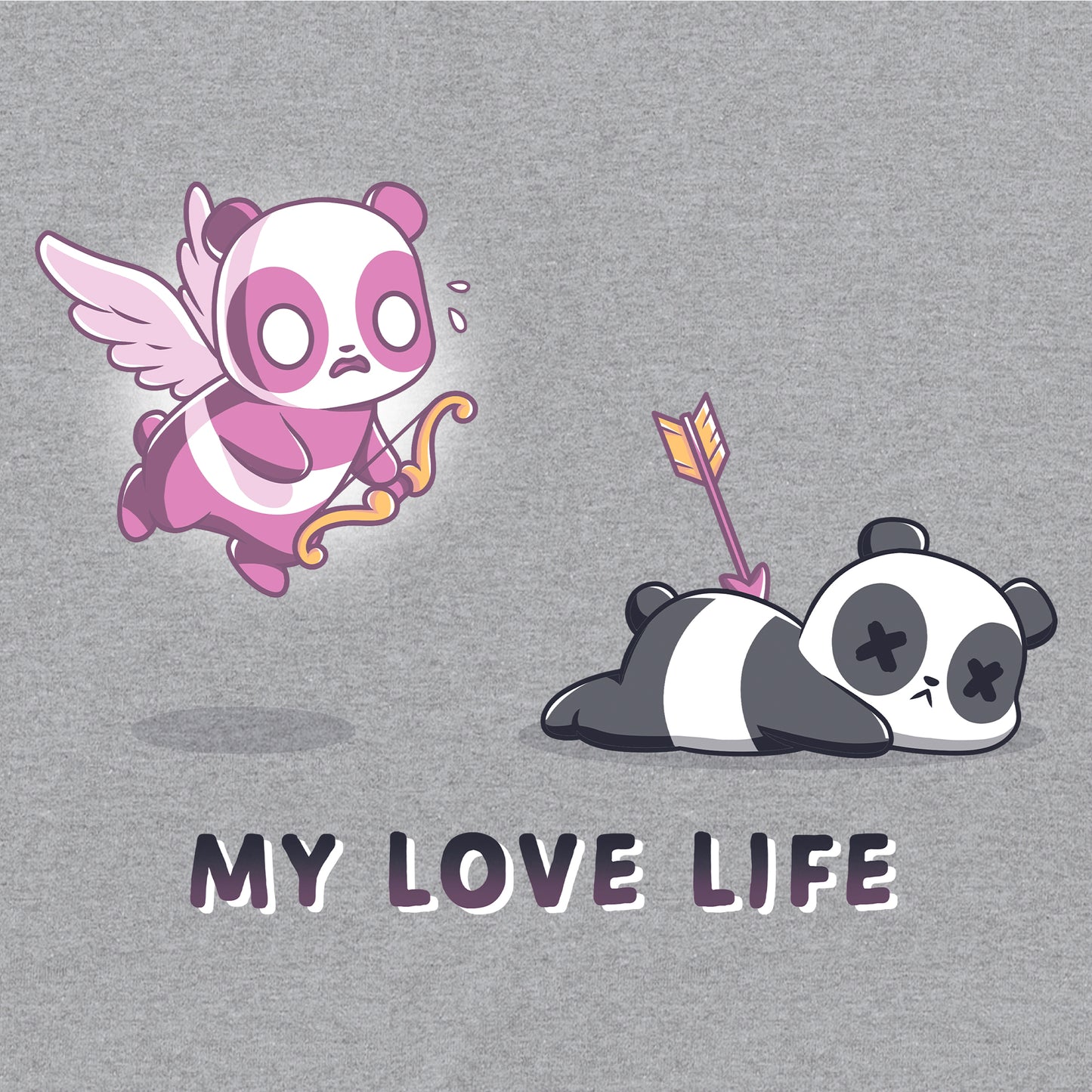 Long Sleeve T-shirt_TeeTurtle My Love Life silver gray t-shirt featuring Valentine's Day pandas.