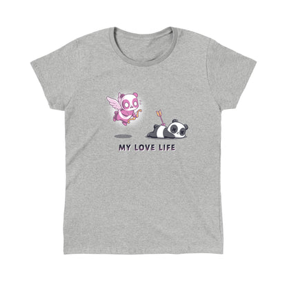 Classic Cotton T-shirt_TeeTurtle My Love Life silver gray t-shirt featuring Valentine's Day pandas.