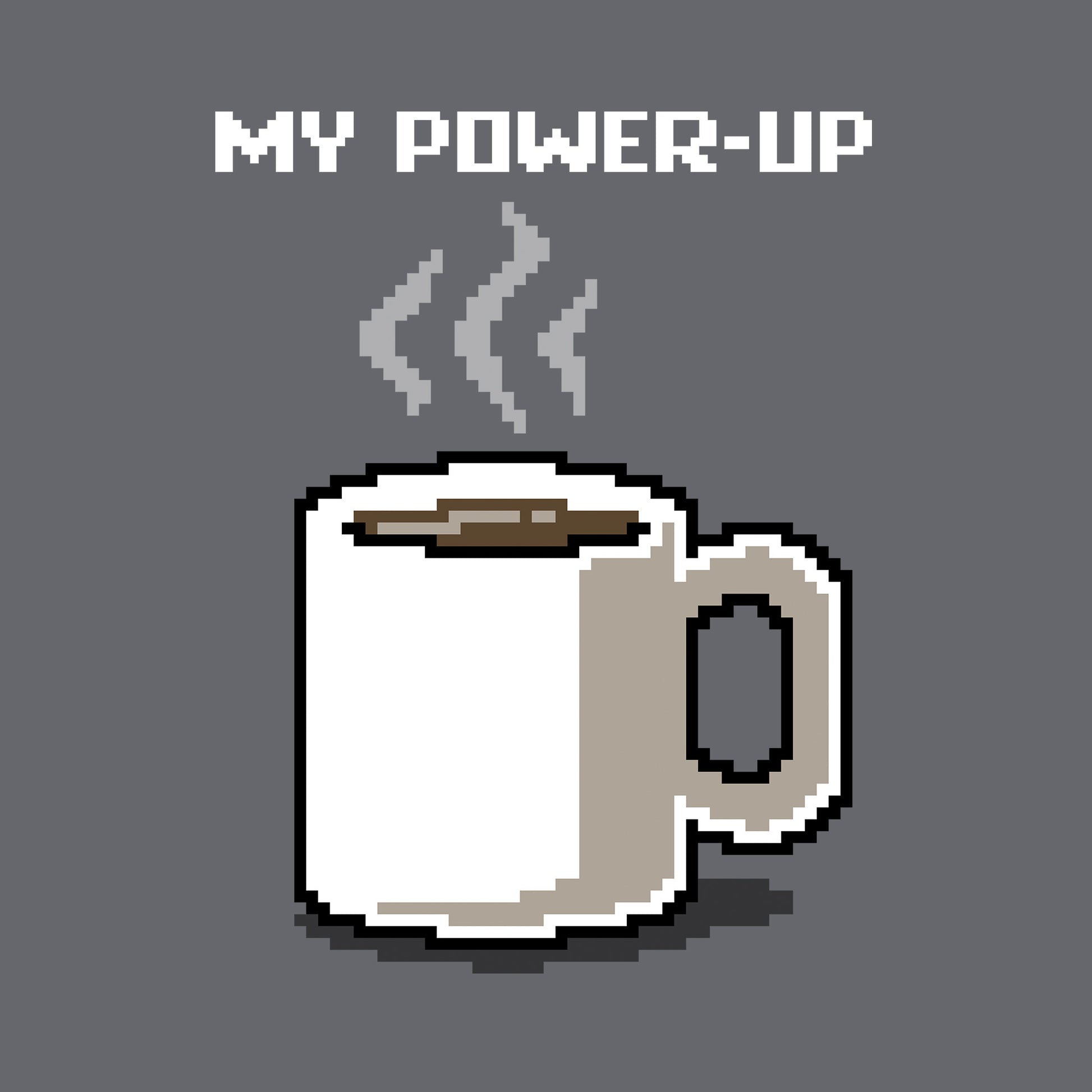 Classic Cotton T-shirt_TeeTurtle My Power Up charcoal grey t-shirt featuring a steaming mug of morning coffee.