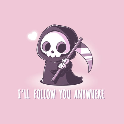 Classic Cotton T-shirt_TeeTurtle I'll follow you anywhere light pink t-shirt featuring a grim reaper holding a scythe.