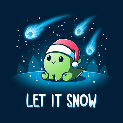 Classic Cotton T-shirt_TeeTurtle let it snow navy blue t-shirt featuring a dinosaur wearing a santa hat.